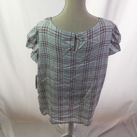 A.n.a. Ruffle short sleeve tee plaid large - Picture 4 of 16